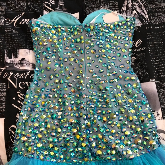 NEW SHERRI HILL SZ 4 BLUE PURPLE JEWEL TULLE STRAPLESS FORMAL EVENING GOWN - Picture 6 of 7